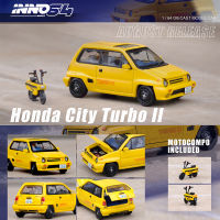 INNO 1:64 Model Car CITY TURBO II Alloy Die-Cast Vehicle สีเหลืองพร้อม MotoBike