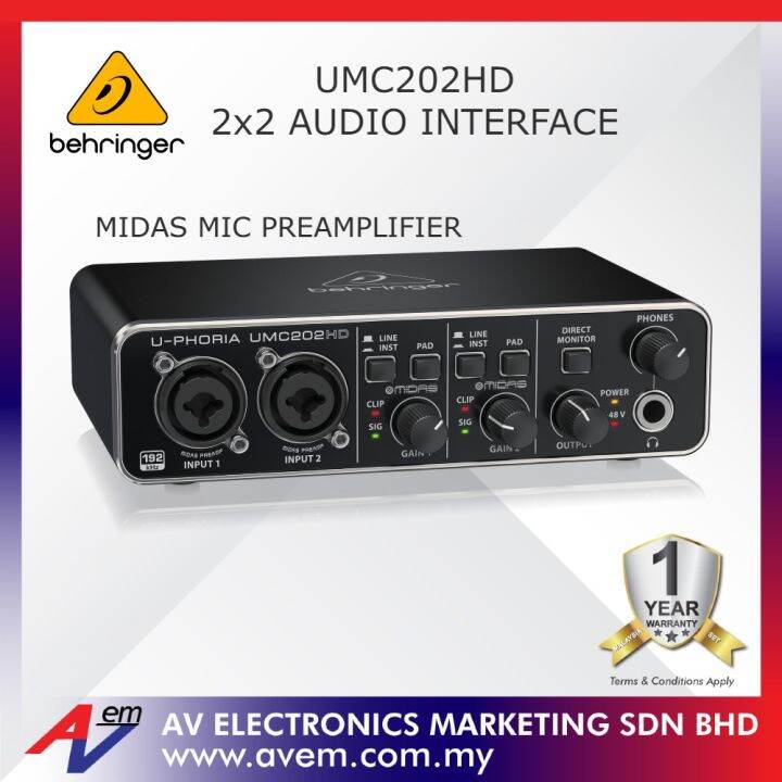 BEHRINGER UMC202HD Audiophile 2x2, 24Bit/192 kHz USB Audio Interface