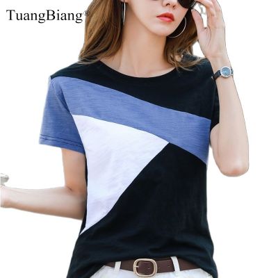 ℗ Patchwork Cotton T-Shirts 2022 New Loose O-Neck Soft Colors Splicing