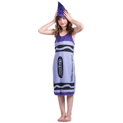 Funny Girls Crayon Cosplay Dresses With Hat Children Halloween Anime Costume Carnival Easter Purim Fancy Dress
