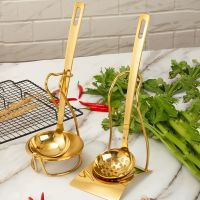 ❄ Leaky spoon Stainless steel gold plated spoon Thickened household commercial spoon Hot pot restaurant ladle Cooking Soup spoon