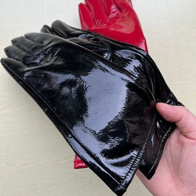 Long S For Women Spring Winter Male Patent Leather Fashion Catwalk Motorcycle Riding Luvas Brilliant Warm Arm Warmer Gants