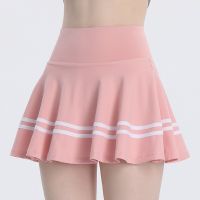 Gym tennis lulu fake two-piece anti glare sports tennis skirt pleated skirt fitness running badminton high waist yoga pants