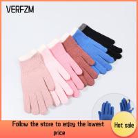 VERFZM SHOP หนาขึ้น ถุงมือถักสำหรับผู้หญิง กันลม ฤดูหนาวที่อบอุ่น ถุงมือเปิดนิ้ว แฟชั่นสำหรับผู้หญิง สีลูกอมสี ถุงมือหน้าจอสัมผัส