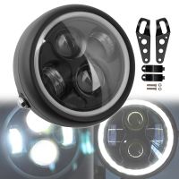 【ใหม่】1ชิ้น6.5 Quot; Cafe Racer รถจักรยานยนต์สีดำรอบ LED ไฟหน้า Hi/lo โคมไฟสำหรับ Harley