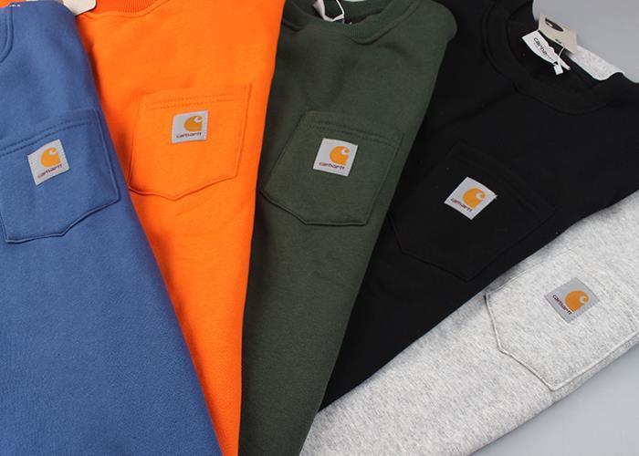 carhartt-carhart-เสื้อสเวตเตอร์แขนยาวแบบสวมคอกลมมีกระเป๋าสีทึบขนาดมาตรฐานสำหรับผู้ชายและผู้หญิงเสื้อสเวตเตอร์ลำลองผ้ากำมะหยี่ทรงหลวมพอดีตัว