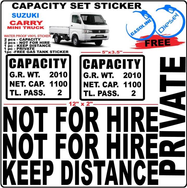 SUZUKI CARRY DROPSIDE CAPACITY STICKER SET | Lazada PH