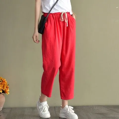 red linen pants womens