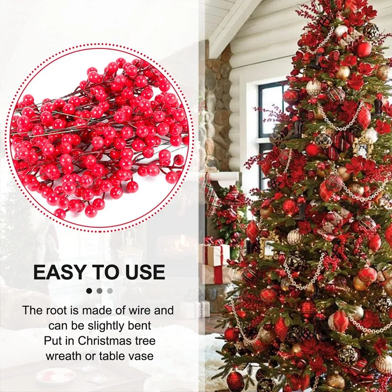 24 Pack Christmas Red Berries Set for Christmas Tree Decoration