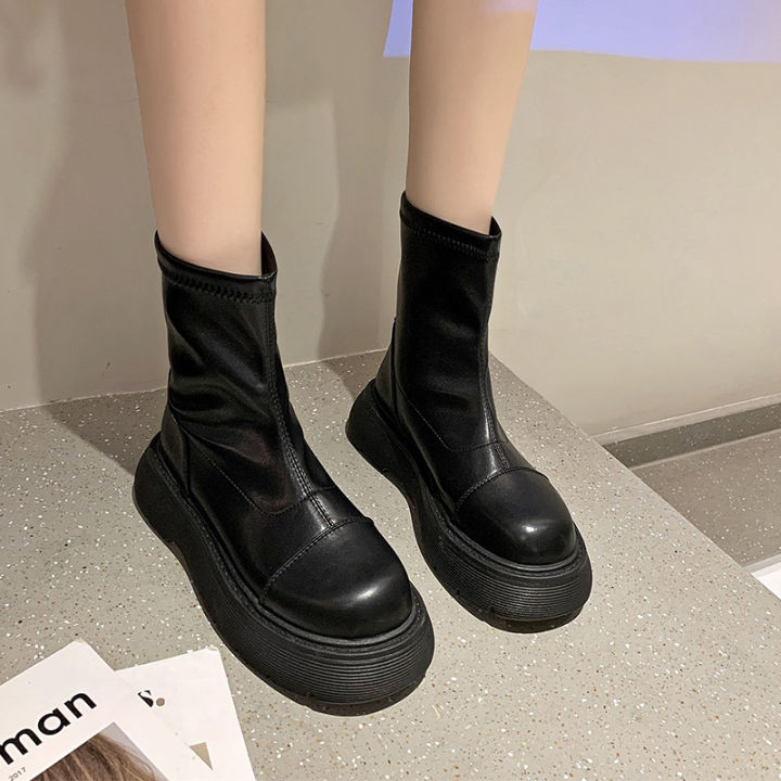 ใหม่-2022-รองเท้าบูทแฟชั่นสตรีรองเท้ามาร์ตินส้นหนากลับซิปรองเท้าสลิมรองเท้าบูทสั้นของผู้หญิง