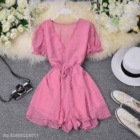 COD DSFERTGERRYYY 【In Stock COD】2020 new V-neck sexy waist chiffon jumpsuit female summer girl heart put on short pants hot