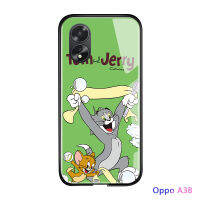 เคสใส่โทรศัพท์สำหรับ OPPO A38 A18ลายการ์ตูนน่ารักสำหรับผู้หญิงเคสลายแมวหนูกระจกนิรภัยมันวาวกันกระแทกฝาครอบฝาหลัง