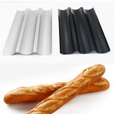 แม่พิมพ์ขนมปังอบขนมปังแบบถาดอบขนมเวฟแท่งยาวเตาอบถาดขนมจานอบปลอดสารพิษถาดอบขนมปังแท่งฝรั่งเศส5ชิ้น