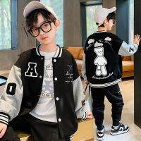 Spring Autumn Boys Contrast Alphabet Cartoon Varsity Jackets School Kids Outfit Tops Child Single-breasted Sport Coats 3-14 Yrs