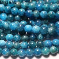 Meihan Wholesale Natural Cost-effective Blue Apatite 7.5-8mm 9.5-10mm smooth round loose gem stone beads for jewelry making Wireless Earbuds Accessori