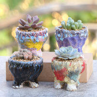 Korean Ins Hand Pinch Glaze Ceramic Square Flower Pot Simple Succulents Green Plant Bonsai Handicraft Home Creative Gardening