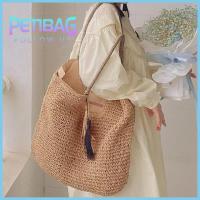 PETIBAG สำหรับผู้หญิง กระเป๋าถือแบบถือ จุได้มาก สีทึบทึบ ถุงผ้าทอ กระเป๋าพู่ห้อย กระเป๋าโท้ท กระเป๋าชายหาดถุง