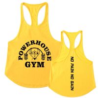 Mens Gym T-shirts for tank top Sportswear man singlets rave POWERHOUSE Bodybuilding print Casual vest sportswear Undershirt