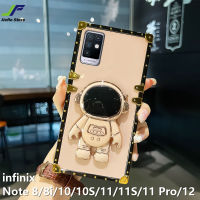 JieFie น่ารักนักบินอวกาศกรณีโทรศัพท์สำหรับ infinix Note 8 / 8i / Note 10 / 10S / Note 11 / 11S / 11 Pro / Note 12 หรูหราที่มีสีสันมันวาวสแควร์ TPU ปกโทรศัพท์พร้อมขาตั้งพับ