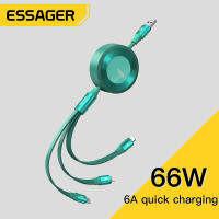 Essager กล้องโทรทรรศน์ชาร์จเร็วแบบ3 In 1,6A สาย USB 66W ปรับสายข้อมูลสำหรับ Samsung Micro Usb ไอโฟนหัวเหว่ย/ประเภท-C