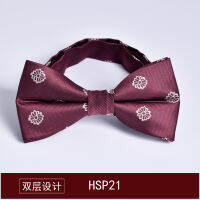 Bowtie สีแดงไวน์ผู้ชายผ้าถักแจ็คการ์ดคู่งานแต่งงานเจ้าสาวสีแดงแบน HeadPophnin