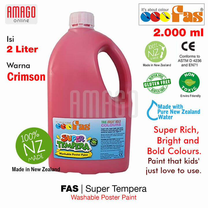FAS SUPER TEMPERA WASHABLE POSTER PAINT 2 LITERS CRIMSON 021