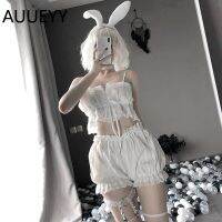 ZZOOI Sexy cute Lingerie French Vintage Palace Cotton Pajamas for Women Sexy Sleepwear Lace Tube Top Shorts Set with Strappy Buttons