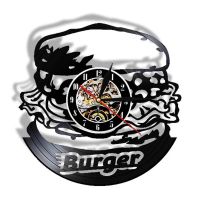 Hamburger Kitchen Vinyl LP Record Wall Clock Children Burger Morden Design Watch Fast Food Illuminated Night Light Lamp