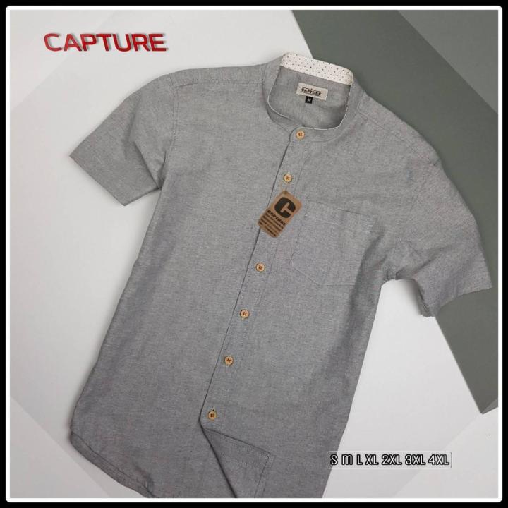 capture-shirt-เสื้อเชิ้ตผู้ชาย-คอจีน-แขนสั้น-oxford-สีเทา-มีถึงอก-48-นิ้ว