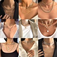 Boho Multilayer Metal Snake Chain Portrait Engraved Coin Butterfly Pendant Gold Color Thick Clavicle Necklaces Set Girls Jewelry Fashion Chain Necklac