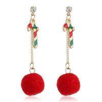 QianXing Shop Crutches Pendants Earrings Fur Ball Alloy Womens Christmas Dance Fashion Accessories