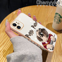 เคส Chenyyka สำหรับ iPhone 11 11 Pro 11 Pro Max เคสลายการ์ตูนปั๊กกี้ขอบสี่เหลี่ยมด้านข้างสุดหรูใหม่เคสซิลิโคนเคสมือถือกันกระแทกเต็มฝาหลังป้องกันเลนส์กล้องเคสนิ่ม