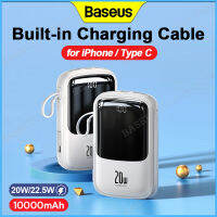 Baseus แบตเตอรี่เสริม20W 10000MAh ชาร์จเร็ว Power Bank พร้อมสายเคเบิ้ลในตัวจอแสดงผลดิจิตอล22.5W สำหรับโทรศัพท์ Type-C 20W สำหรับ IP 11 12 13 14