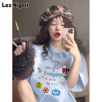 Laz Nigori เสื้อยืดพิมพ์ลายแขนสั้น2023อเมริกันแบบใหม่มีดีไซน์เรียบง่าย