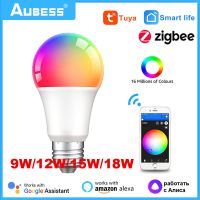 Tuya Zigbee 3.0หลอดไฟไฟ Led 9W 15W E27โคมไฟ RGBCW ศิลปะบ้านหลอดไฟสลัวควบคุมด้วยเสียงทำงานร่วมกับ Alexa Google Home