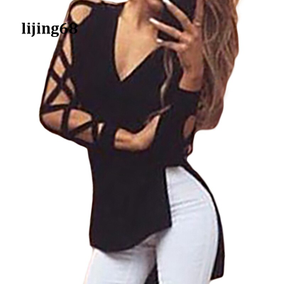 Lijing Women Stretch Slim Shirt เสื้อลำลองแขนกุด Cutout Lace-Up Vest สำหรับ Lades