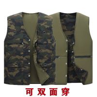 【LZ】┇☏❖  2023 outono masculino fina camuflagem colete de dois lados usar multi-bolso workwear vest