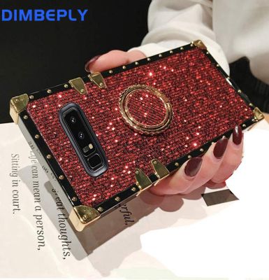 DIMBEPLYสำหรับSamsung Galaxy S8 S9 S10 Plus S10 + S10eสแควร์เคสระยิบระยับแวววาวแหวนขาตั้งขาตั้งโทรศัพท์ซัมซุงGalaxy Note 8 9 10 10 + ซิลิคอนกันกระแทกมุมฝาหลัง