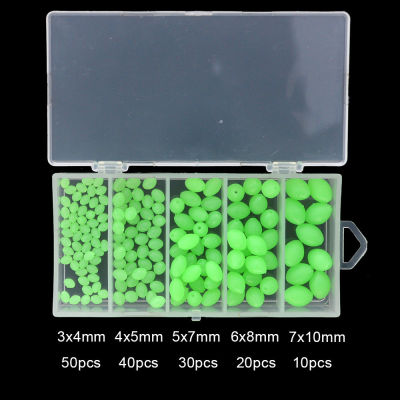 150pcs/set Glow Oval Fishing Tool Accessories Green Rubber Fishing Beads Luminous