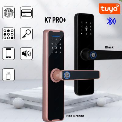 K7 Pro Cerradura Intelige ล็อคอัจฉริยะสีดำไบโอเมตริกซ์ Tuya รีโมทแอปปลดล็อค Keyless Wifi ล็อคประตูไฟฟ้า