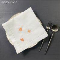 Nge18 Conjunto De 12 Lenços Branco Costhemcosturado Guardanapos Mesa Linho/Placemats/toalhas Bordado Neptune/concha/concha/3โดยเฉพาะ