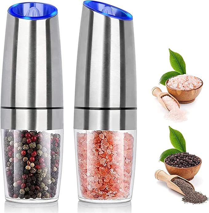 Electric Salt and Pepper Grinder Set, Gravity Sensor, Automatic Pepper Mill, One Hand Operation, Battery-Operated with Adjustable Coarseness, Blue