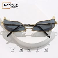 (GENTLE MOSCOT) แว่นกันแดดแฟชั่น Cat Eye Party 2023กรอบโลหะใหม่ Hiphop Sunglasses