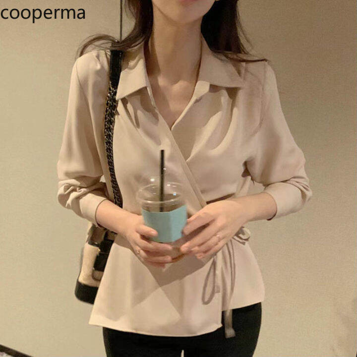 Korean Women Silk Shirts Satin Blouses Women Long Sleeve, 50% OFF