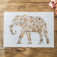 A4 Elephant เดินเล่นมันดาลาแบบ DIY ขนาด29*21ซม. สมุดเก็บภาพภาพฝาผนังระบายสีแม่แบบอัลบั้มตกแต่งลายนูนไม้บรรทัดและลายฉลุ