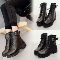 COD dsdgfhgfsdsss New Martin boots womens thick heels belt buckles waterproof platform non-sk