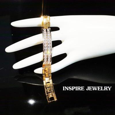 INSPIRE JEWELRY  สร้อยข้อมือฝังเพชรสวิสเรียงสองแถว หรือสามแถว ให้เลือกใส่ เลตเพชรสวิส น้ำงามเกรด AAA+ งานจิวเวลลี่  ยาว 18 gold plated  diamond clonning