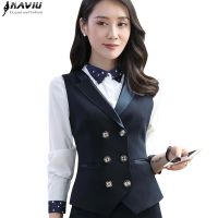 ◕ Fashion Business Interview Women Vest Spring Slim V Neck Double Row Button Formal Office Ladies Coat Uniforms