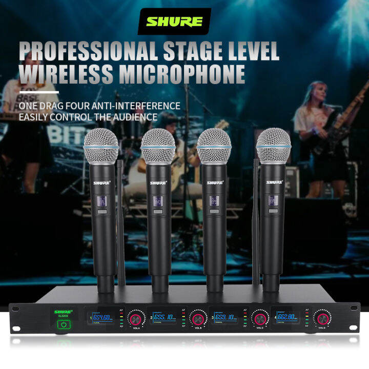 Handheld Wireless Microphone Professional Mic 4 Channels Microphone