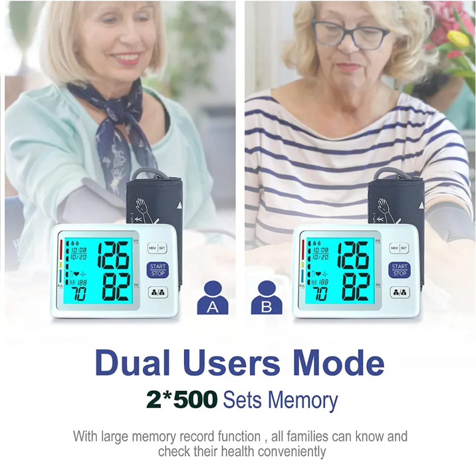 Blood Pressure Monitor Upper Arm Automatic Digital BP Monitor Adjustable  Large Cuff Backlit Display 2x500 Memories 4 AAA Batteries BP Machine BP  Meter